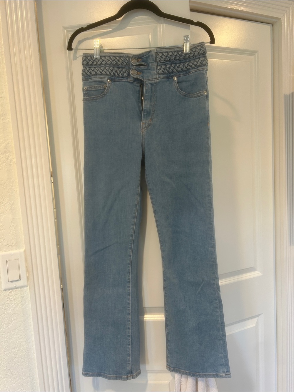10 Crosby Derek Lam Light Blue Braided-Waist Flare Jeans
